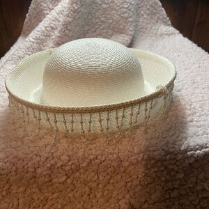 Elegant White Women's Hat with Beaded Trim